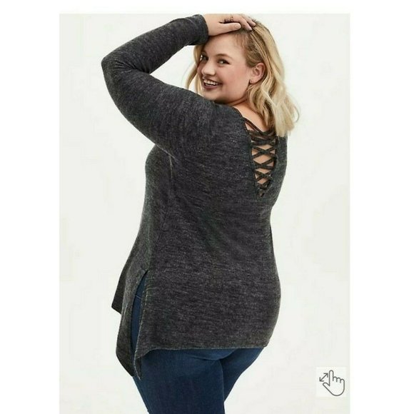 Torrid Womens Tee Super Soft Plush Lattice Back Black/Gray Size 3X - Picture 2 of 8